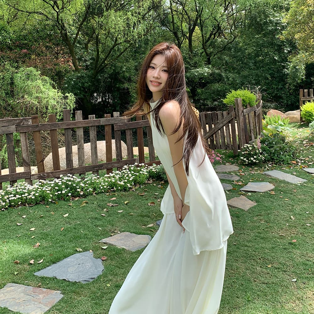 실사 2026 여름 드레스 새로운 요정 가스 감기 바람 민소매 쉬폰 블라우스 맨위 한 마디 반신 스커트 투피스 슈트 여성 이미지 4