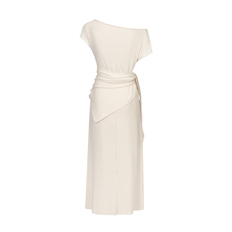 실사 2026 여름 드레스 새로운 디자인 프로 피부 편안함 느슨함 센스 비스듬한 어깨 티셔츠 숄 반 스커트 세 조각 세트 여성 상세 이미지 79