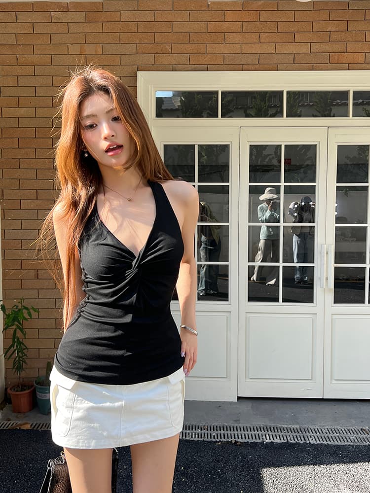 실사 2026 여름 드레스 새로운 섹시함 디자인 비틀림 행침 목 이슬 조끼 슬립 여성 품격 핫걸 다용도 맨위 상세 이미지 32