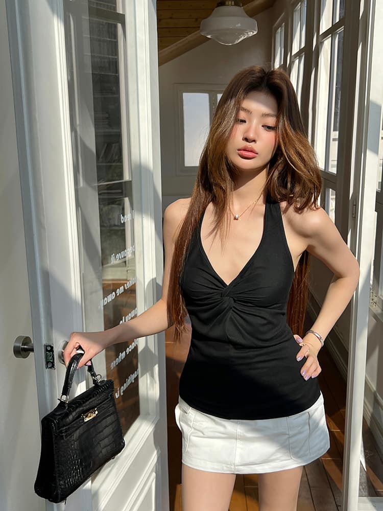 실사 2026 여름 드레스 새로운 섹시함 디자인 비틀림 행침 목 이슬 조끼 슬립 여성 품격 핫걸 다용도 맨위 상세 이미지 44
