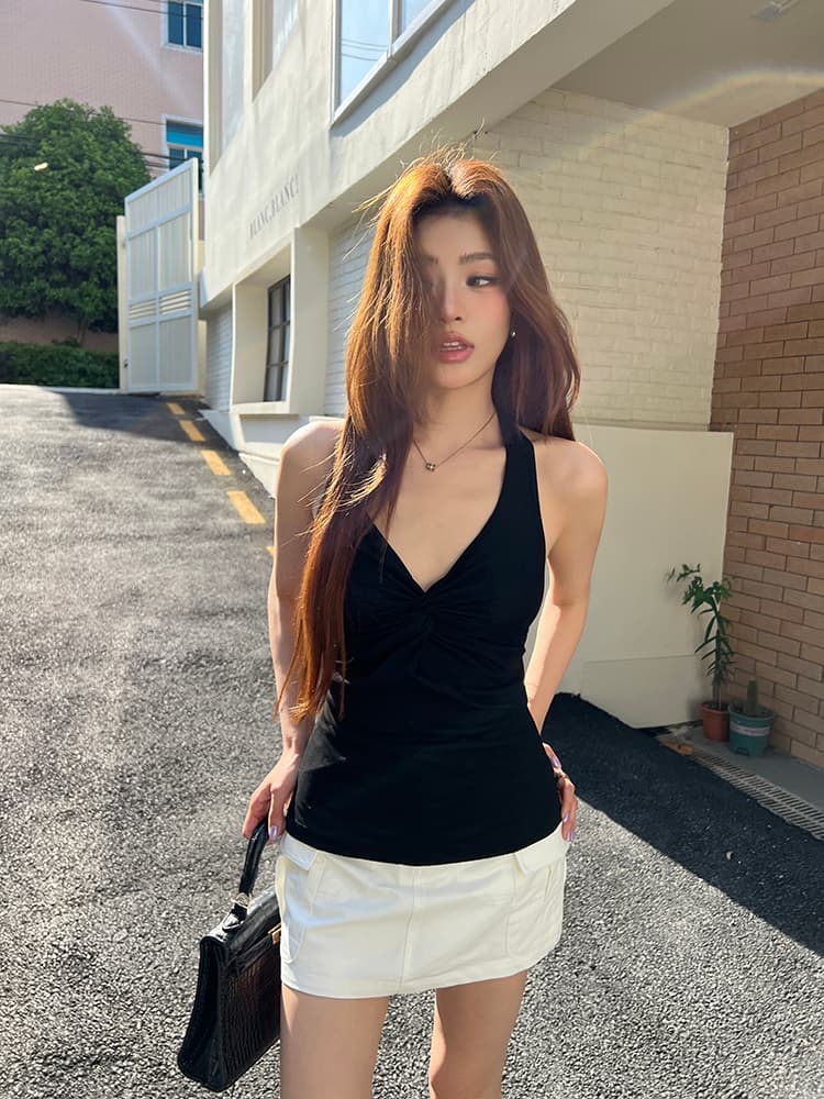실사 2026 여름 드레스 새로운 섹시함 디자인 비틀림 행침 목 이슬 조끼 슬립 여성 품격 핫걸 다용도 맨위 상세 이미지 46