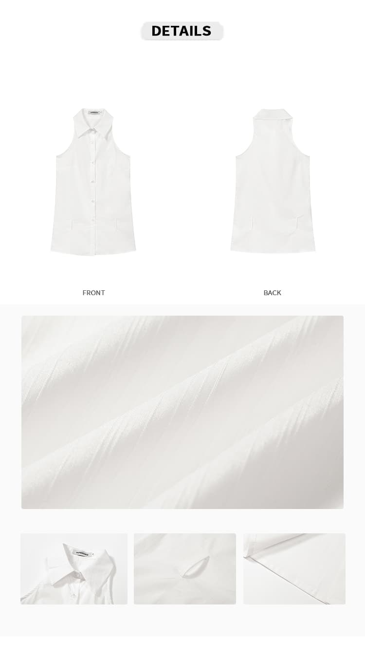 실사 2026 여름 드레스 새로운 디자인 폴로 칼라 민소매 화이트 셔츠 조끼 여성 세련된 품격 다용도 맨위 상세 이미지 7