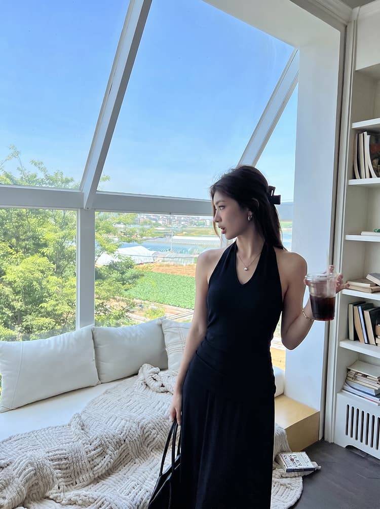 실사 2026 여름 드레스 새로운 디자인 센스 행침 목 백리스 내 마음 속에 의류 여성 하이웨이스트 반신 스커트 롱 스커트 투피스 슈트 상세 이미지 47