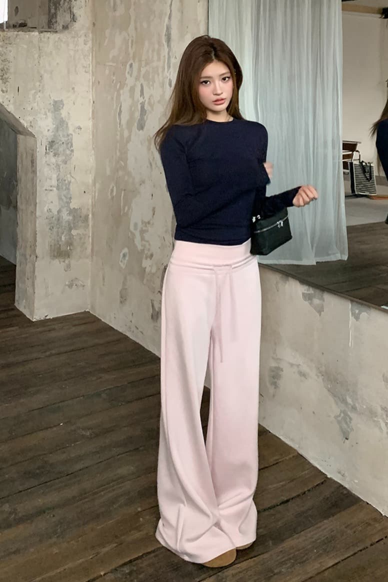 실사 2026 가을 새로운 얇은 플러시 웨이 바지 루즈핏 캐주얼 스트레이트 와이드 레그 팬츠 품격 다용도 하이웨이스트 긴 바지 여성 이미지 7