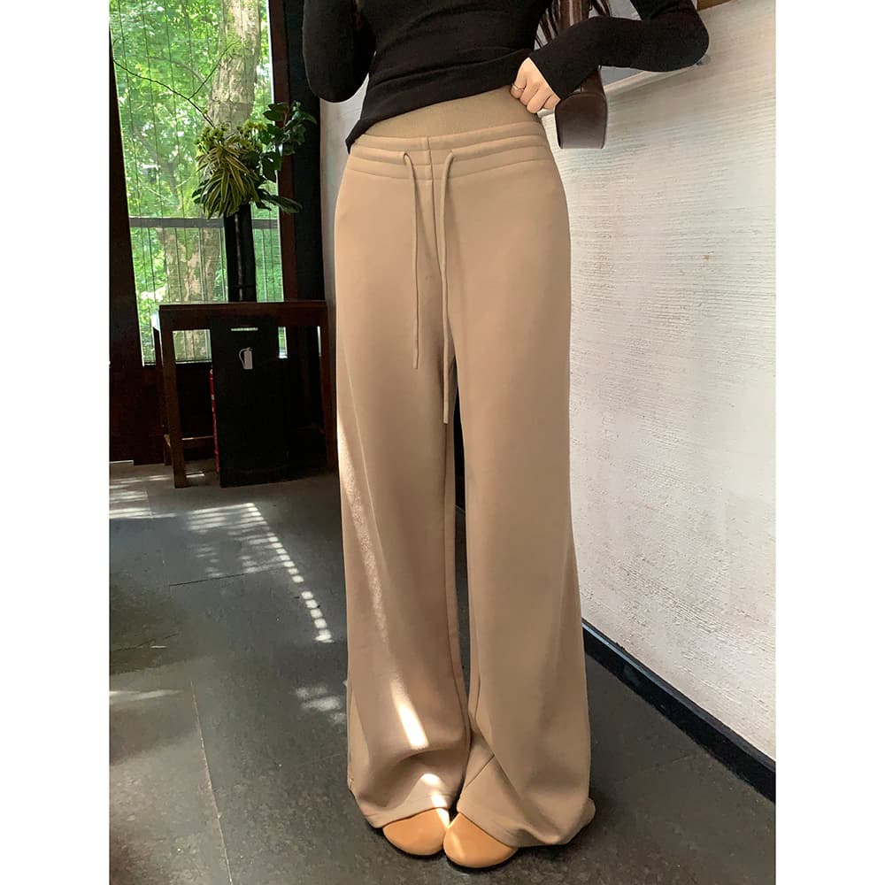실사 2026 가을 새로운 얇은 플러시 웨이 바지 루즈핏 캐주얼 스트레이트 와이드 레그 팬츠 품격 다용도 하이웨이스트 긴 바지 여성 이미지 2