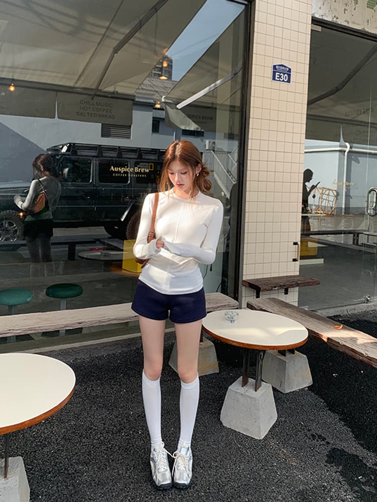 실사 2026 가을 새로운 화이트 인사이드 가져 가라. 기본 셔츠 긴팔 티셔츠 여성 얇은 플러시 몸매 가꾸기 슬림해 보이는 다용도 맨위 상세 이미지 15