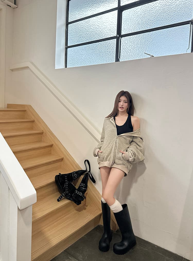 실사 2026 가을 새로운 아메리칸 레트로 스트라이프 후드티 여성 코트 느긋한 루즈핏 캐주얼 까마귀 맨위 상세 이미지 39