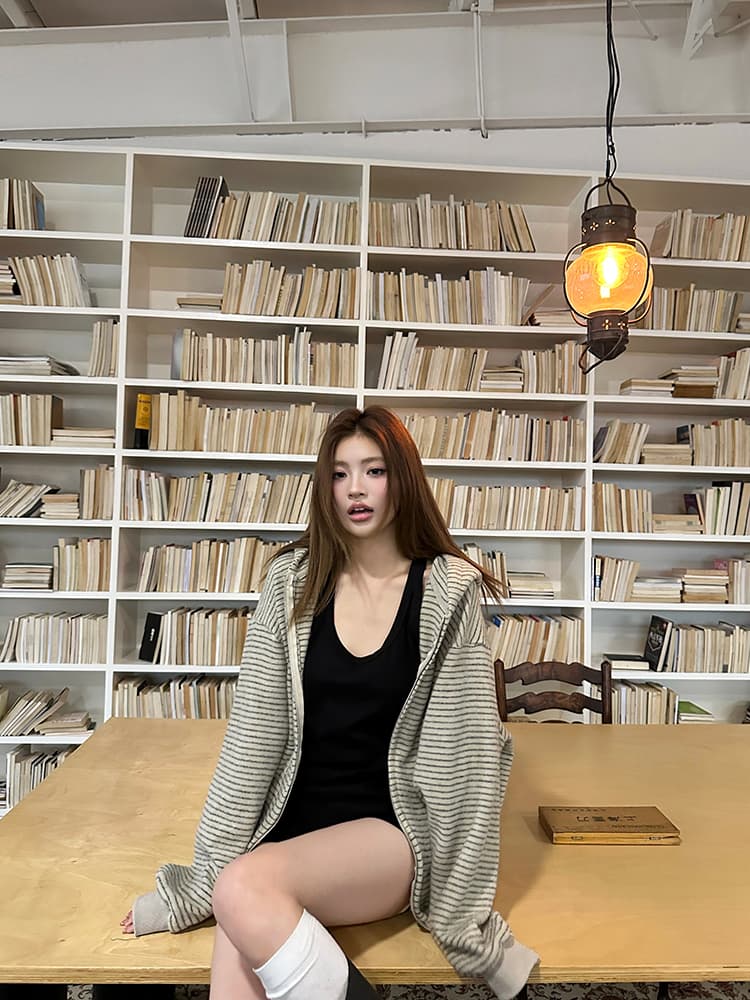 실사 2026 가을 새로운 아메리칸 레트로 스트라이프 후드티 여성 코트 느긋한 루즈핏 캐주얼 까마귀 맨위 상세 이미지 41