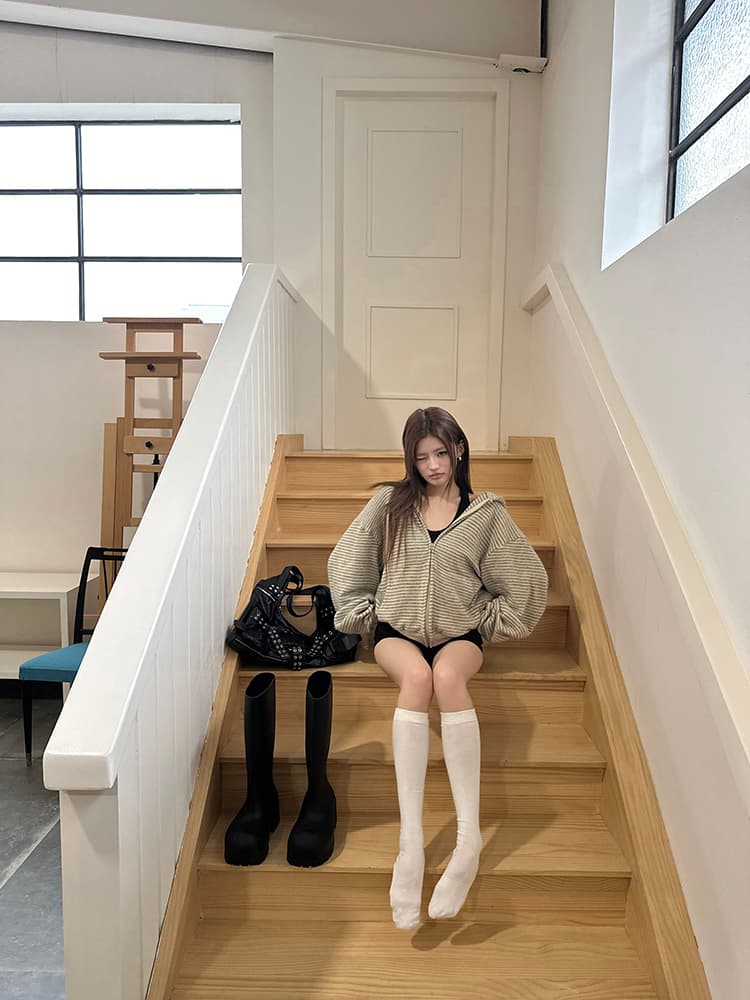 실사 2026 가을 새로운 아메리칸 레트로 스트라이프 후드티 여성 코트 느긋한 루즈핏 캐주얼 까마귀 맨위 상세 이미지 69