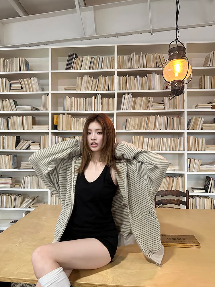 실사 2026 가을 새로운 아메리칸 레트로 스트라이프 후드티 여성 코트 느긋한 루즈핏 캐주얼 까마귀 맨위 상세 이미지 73