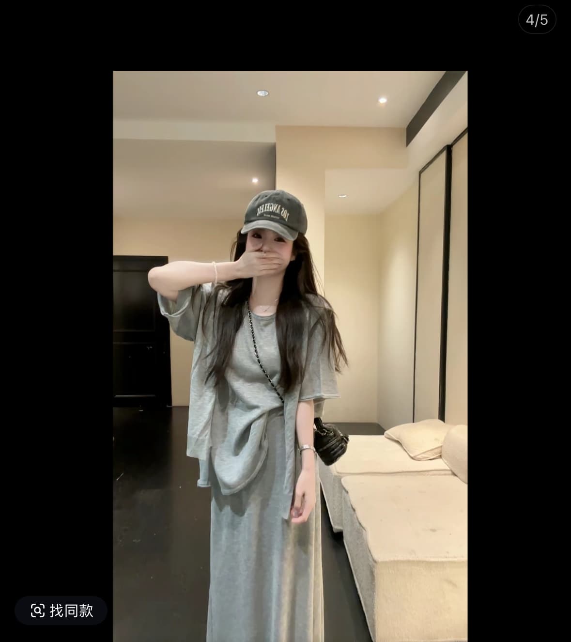 huihui 새로운 느긋한 바람 루즈핏 반팔 맨위 가져 가라. 반신 스커트 세 조각 세트 이미지 4