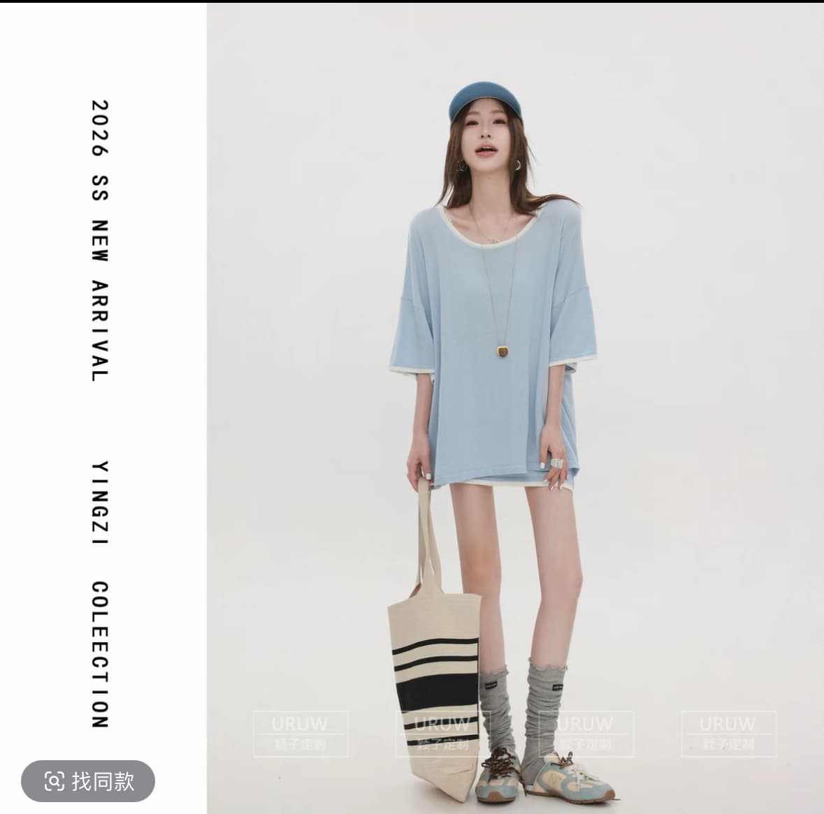 잉 어린이 맞춤 꽃 도시 비밀 상황 느긋한 바람 루즈핏 배색 반팔 티셔츠 캐주얼 바람 한 마디 하이웨이스트 미니 스커트 이미지 5