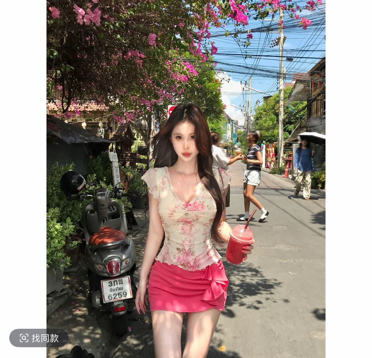 mejiu 꿀 나인 얕은 쇼어 책 제인 레이스 V넥 날다 소매 꽃무늬 반팔 여름 달콤함 핫걸 순수한 욕망 센스 상세 이미지 1