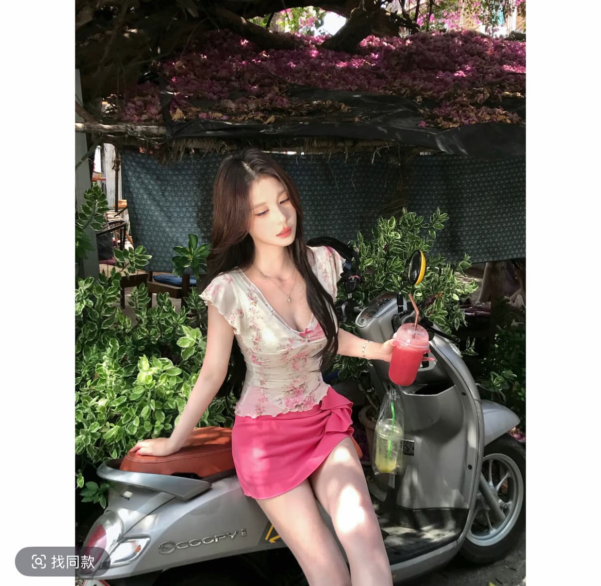 mejiu 꿀 나인 얕은 쇼어 책 제인 레이스 V넥 날다 소매 꽃무늬 반팔 여름 달콤함 핫걸 순수한 욕망 센스 상세 이미지 2