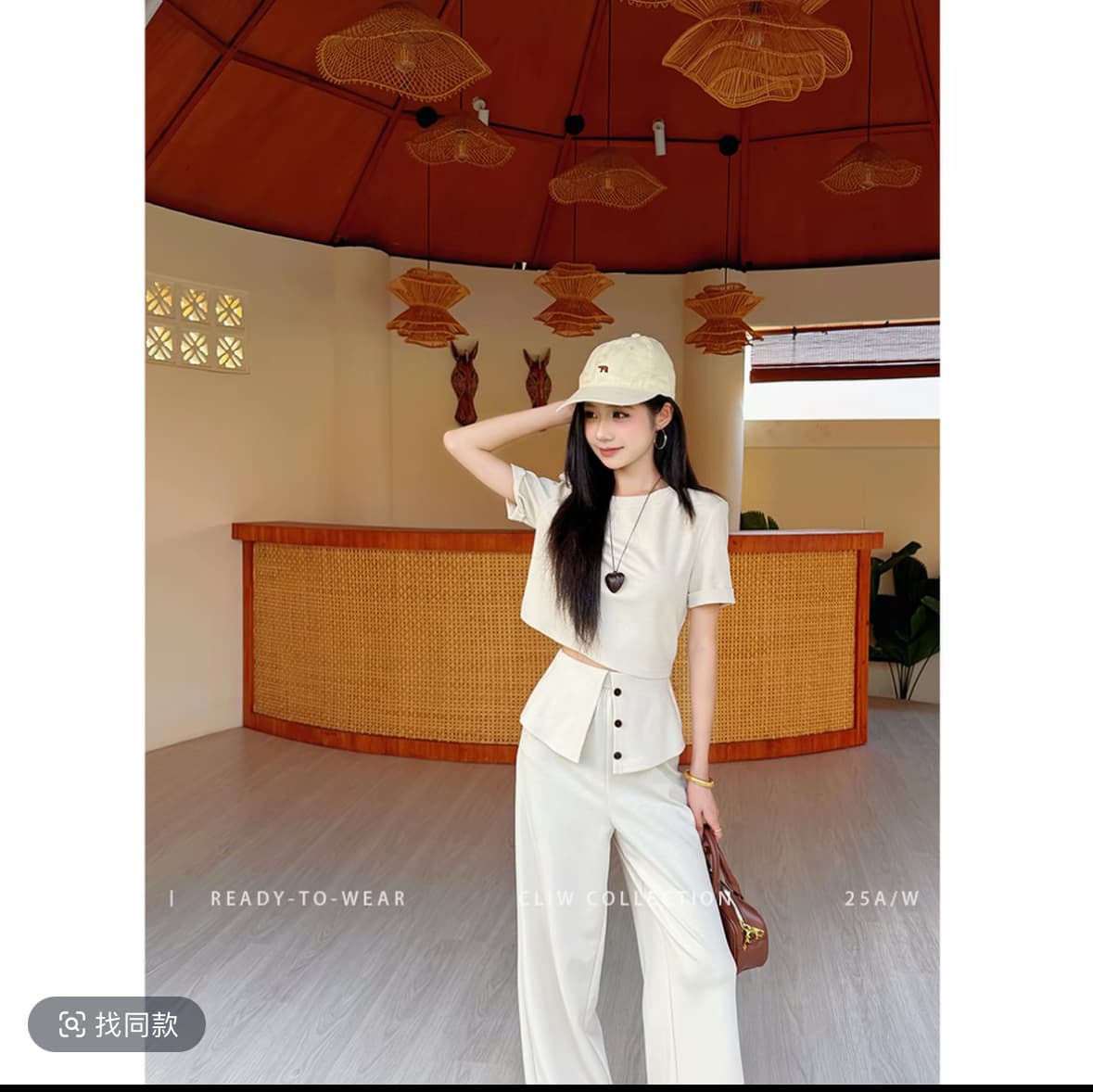 까이 까이 느슨함 한 바람 작은 키 여름 디자인 센스 슬림해 보이는 맨위 디스플레이 높음 패치워크 스트레이트 팬츠 투피스 세트 이미지 2