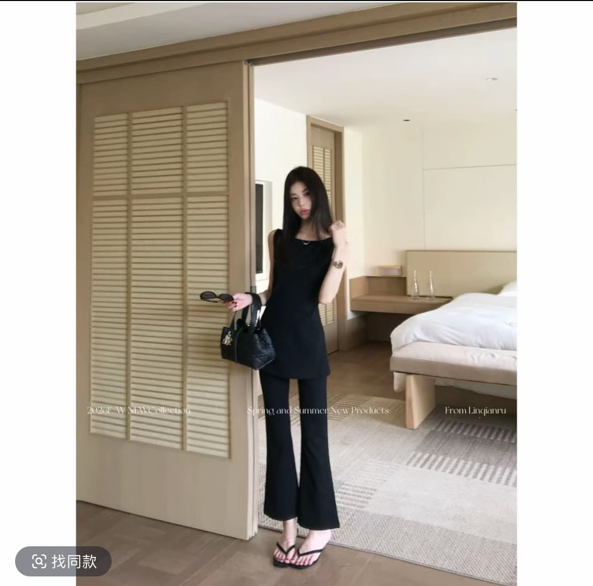 린 천 입력 도시 멜로디 새로운 품격 슬림해 보이는 고급 센스 블랙 색상 시스템 조용한 럭셔리 바람 패션 세트 이미지 2