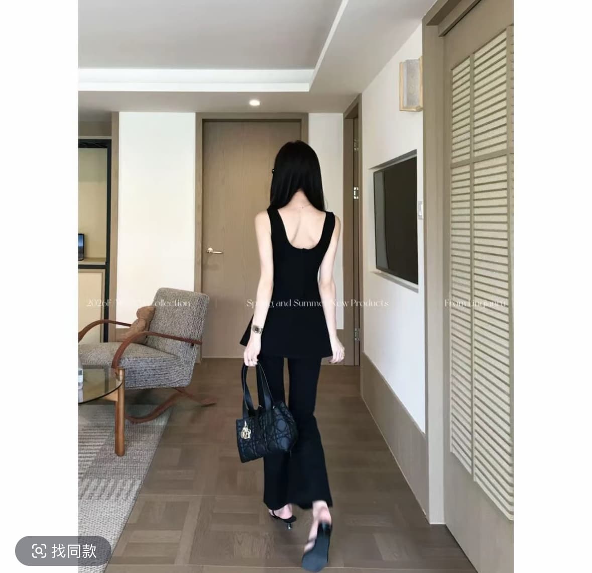 린 천 입력 도시 멜로디 새로운 품격 슬림해 보이는 고급 센스 블랙 색상 시스템 조용한 럭셔리 바람 패션 세트 이미지 3