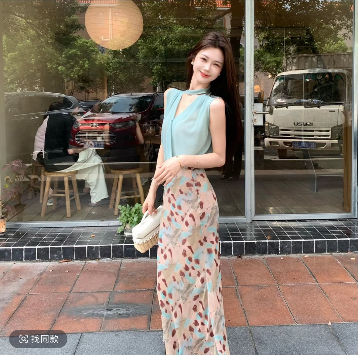 무쯔리 목자이 ~ 중 리 임신 한 비 연애 편지 박하 행침 목 민소매 맨위 헤일로 염색 반신 스커트 부드러운 품격 세트 이미지 4