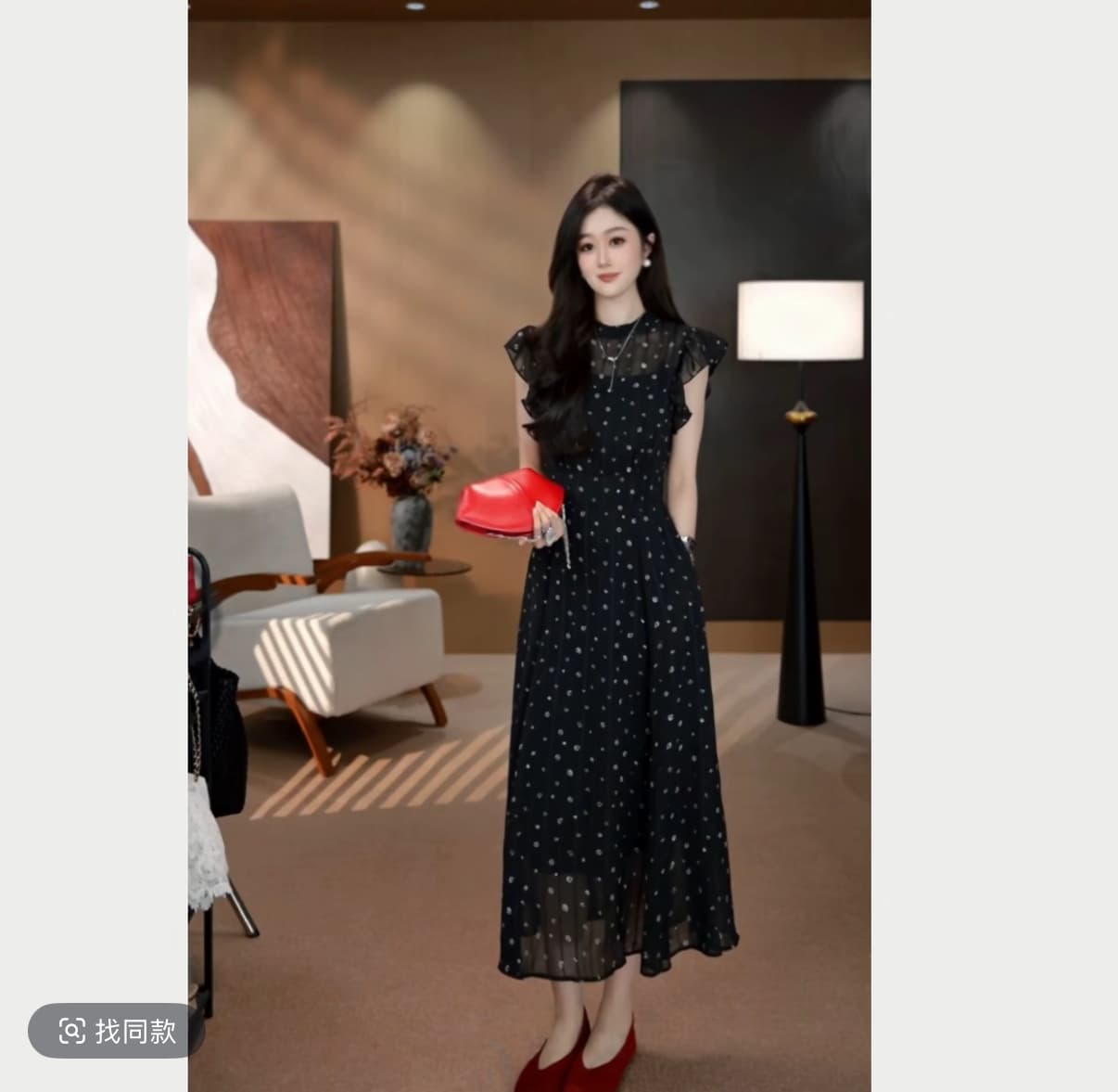 실 켜기 플라잉 플라워 편안함 우아함 Feifei 소매 조지사 주간 실크 혼방 허리 수축 연령 감소 드레스 ll