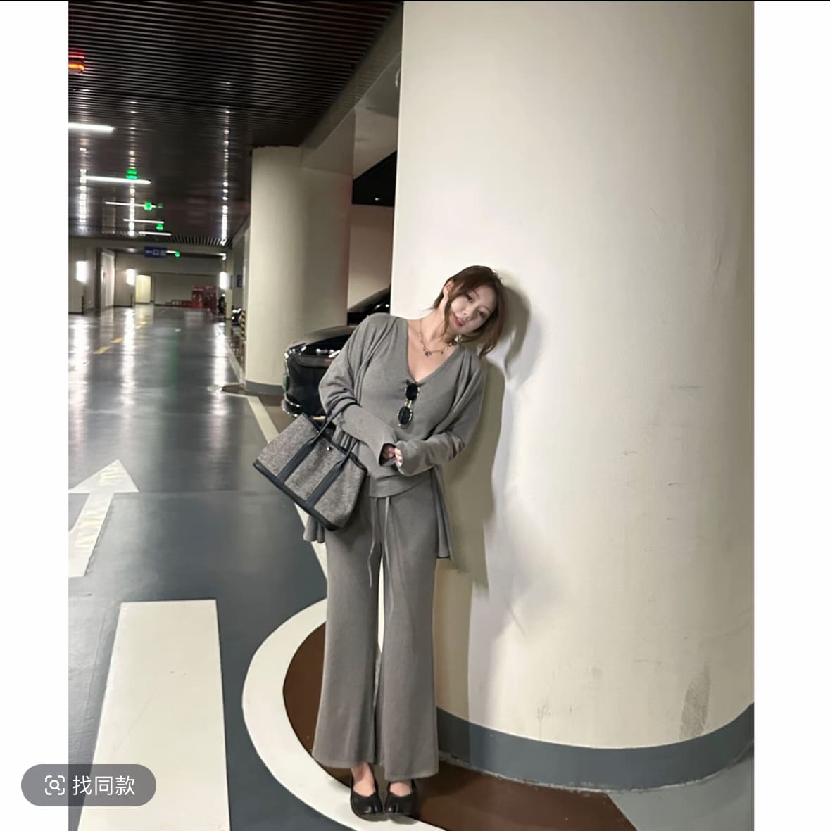 키키 이상한 빅 사이즈 여성 의류 진짜 착용 몸 느슨함 센스 슬림해 보이는 오픈 가디건 슬립 바지 이미지 3