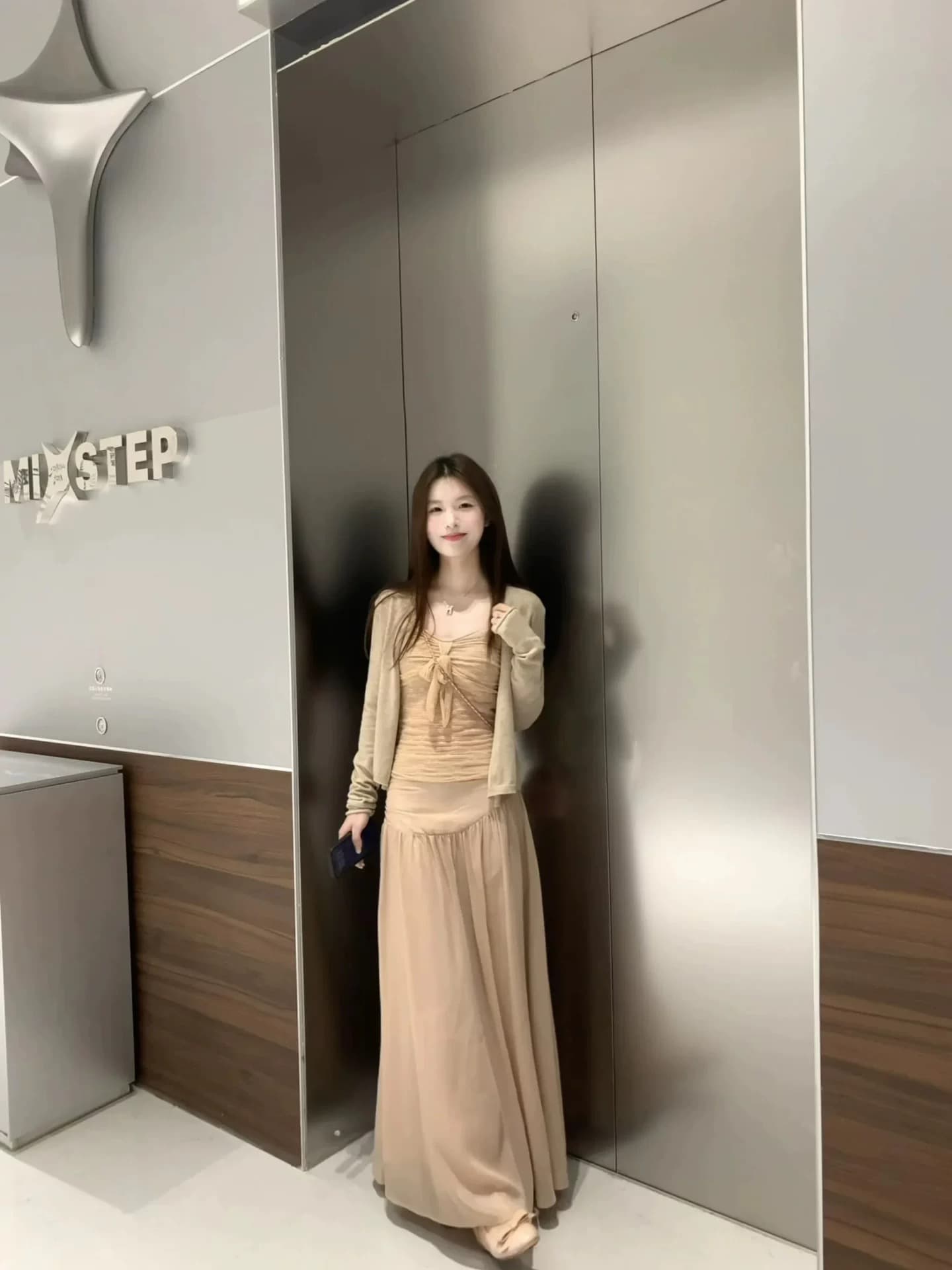 우유 소금 복숭아 복숭아 질감 센스 슬립 다용도 오픈 가디건 우아한 반신 스커트 상세 이미지 1