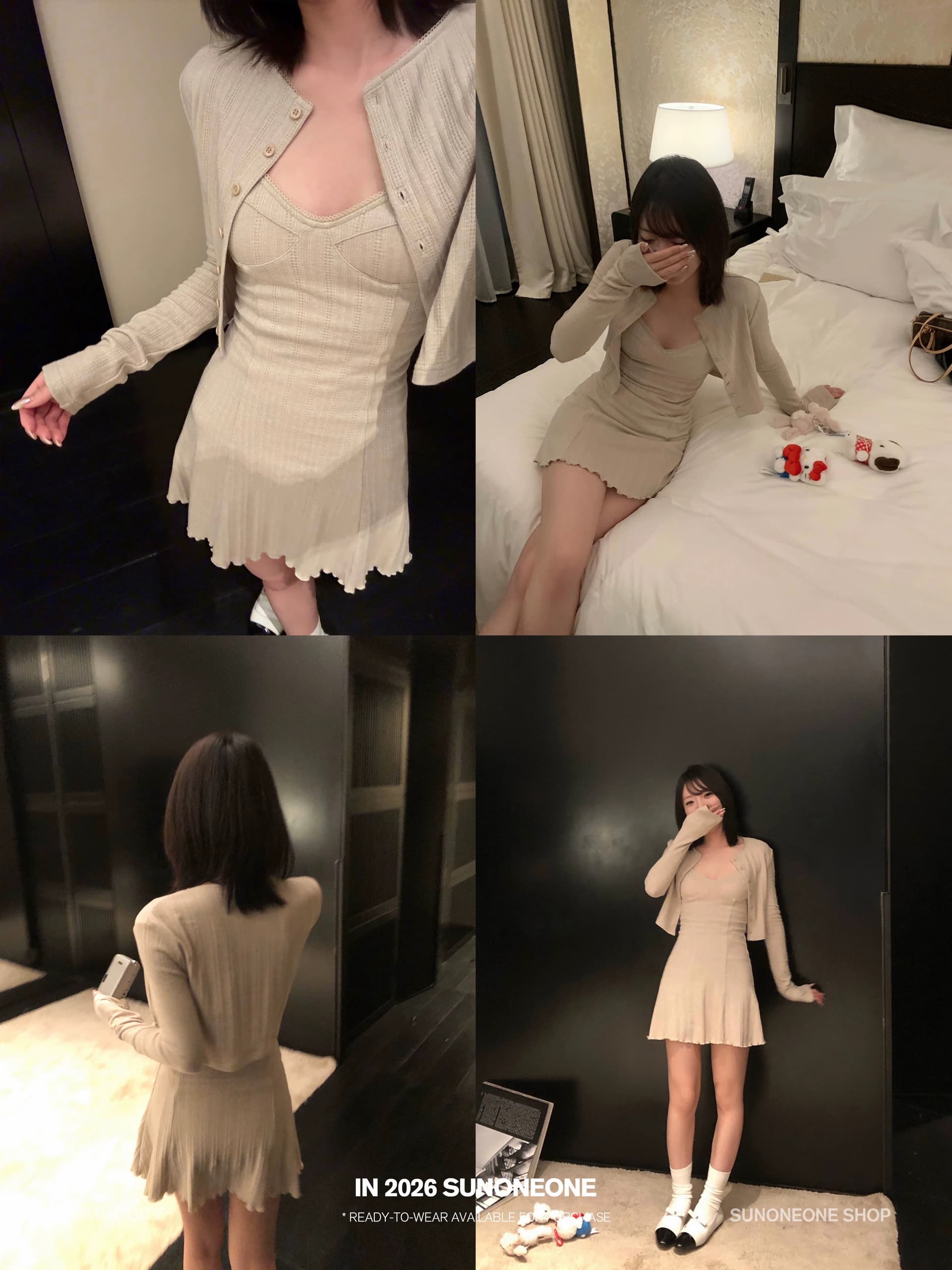 sunoneone 한 부서 착용 가져 가라. 캐주얼 치마 세트 여성 여름 몸매 가꾸기 슬립 드레스 오픈 가디건 투피스 세트 이미지 4