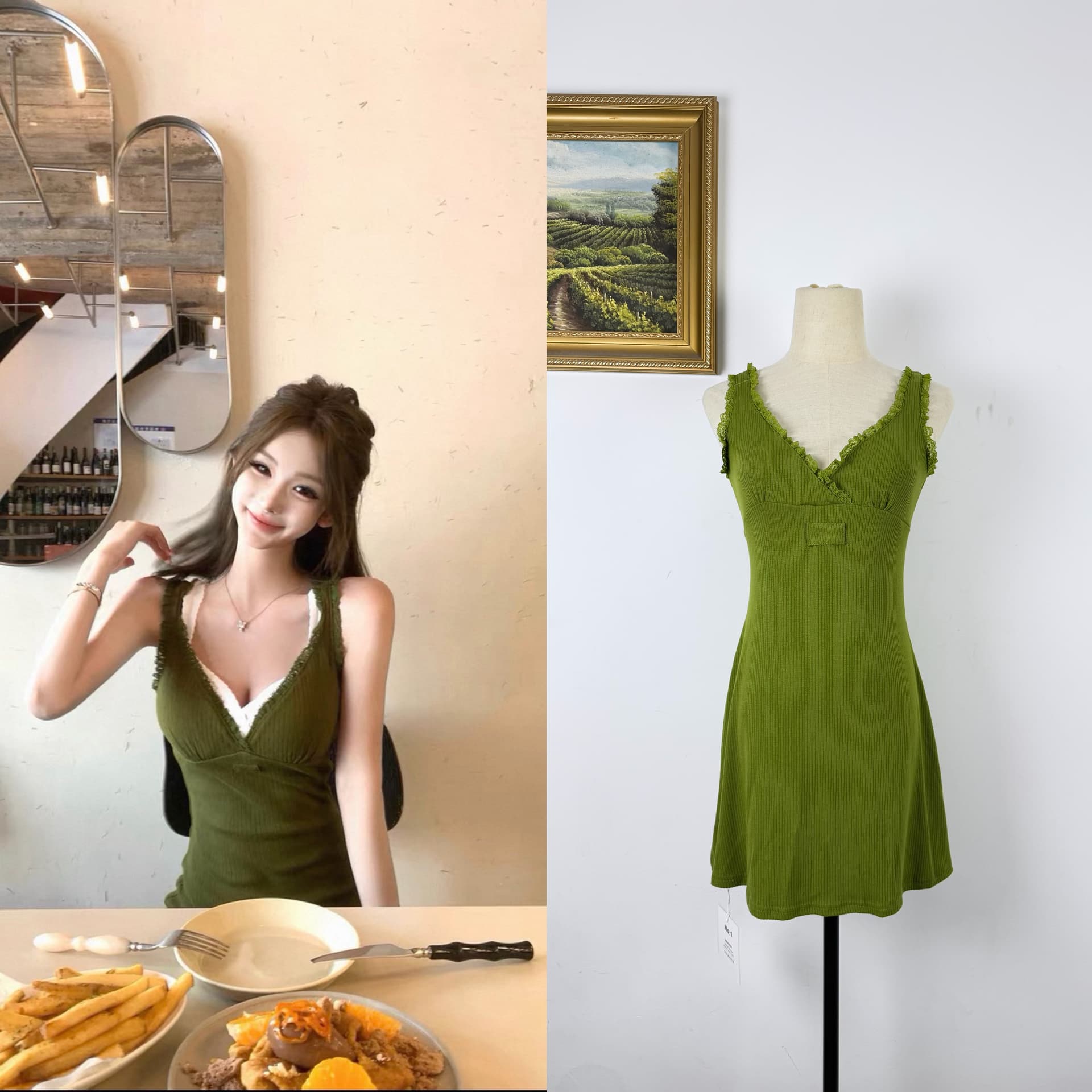 jmshop miu 부서 교과서 자카드 구덩이 기사 V넥 니트 미니 스커트 여성 순수한 욕망 섹시함 레이스 캐미솔