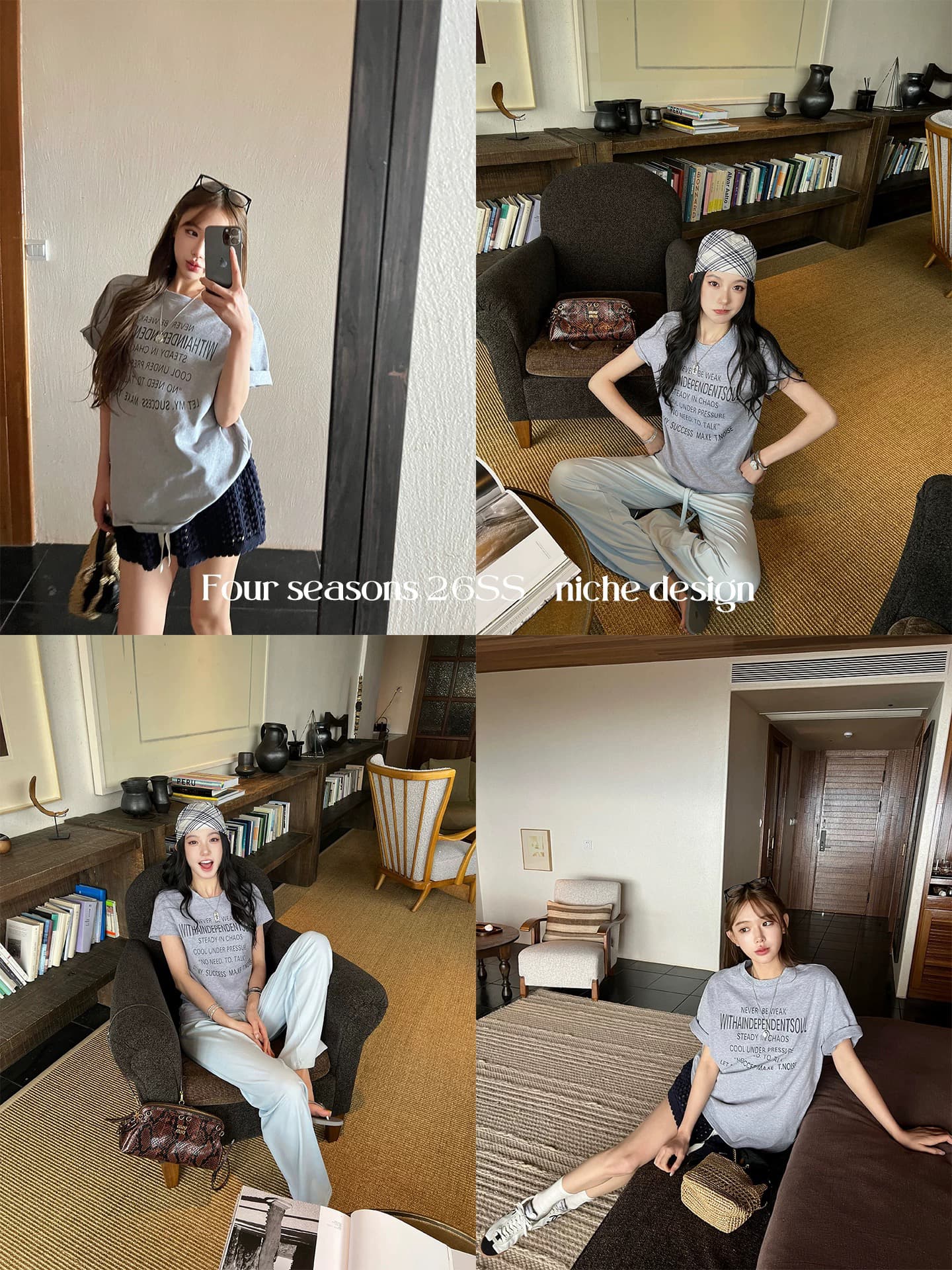 지구 Ouyang 주요 추진력 ig 장기 지배 더블 버전 전후 둘 착용 vtg 아메리칸 알파벳 프린트 반팔 티셔츠 이미지 4