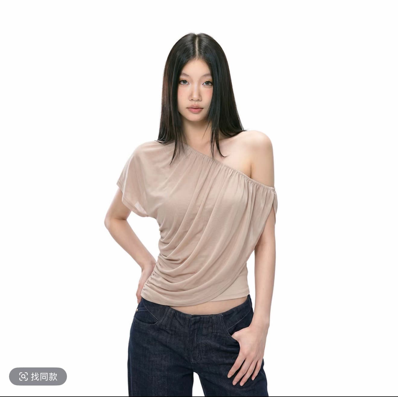 withmin 차가운 가죽 여름 핫걸 단색 섹시함 주름 비스듬한 칼라 오프숄더 반팔 티셔츠 j2651812