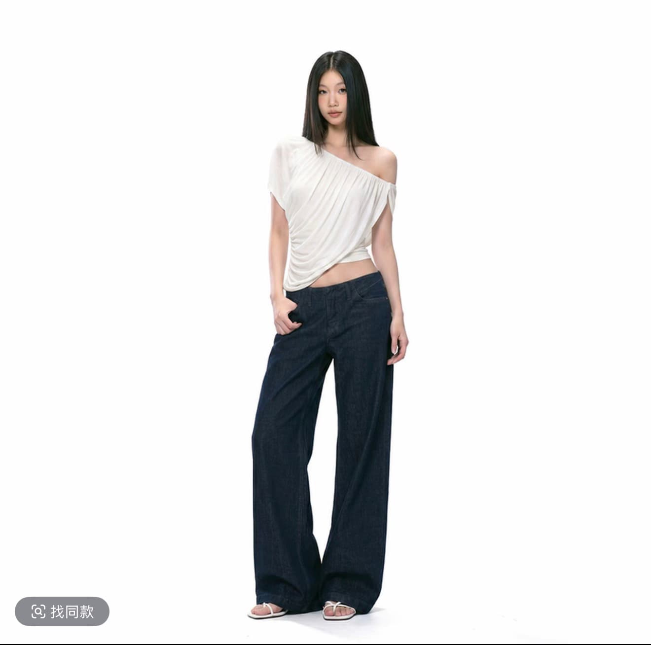 withmin 차가운 가죽 여름 핫걸 단색 섹시함 주름 비스듬한 칼라 오프숄더 반팔 티셔츠 j2651812 이미지 4