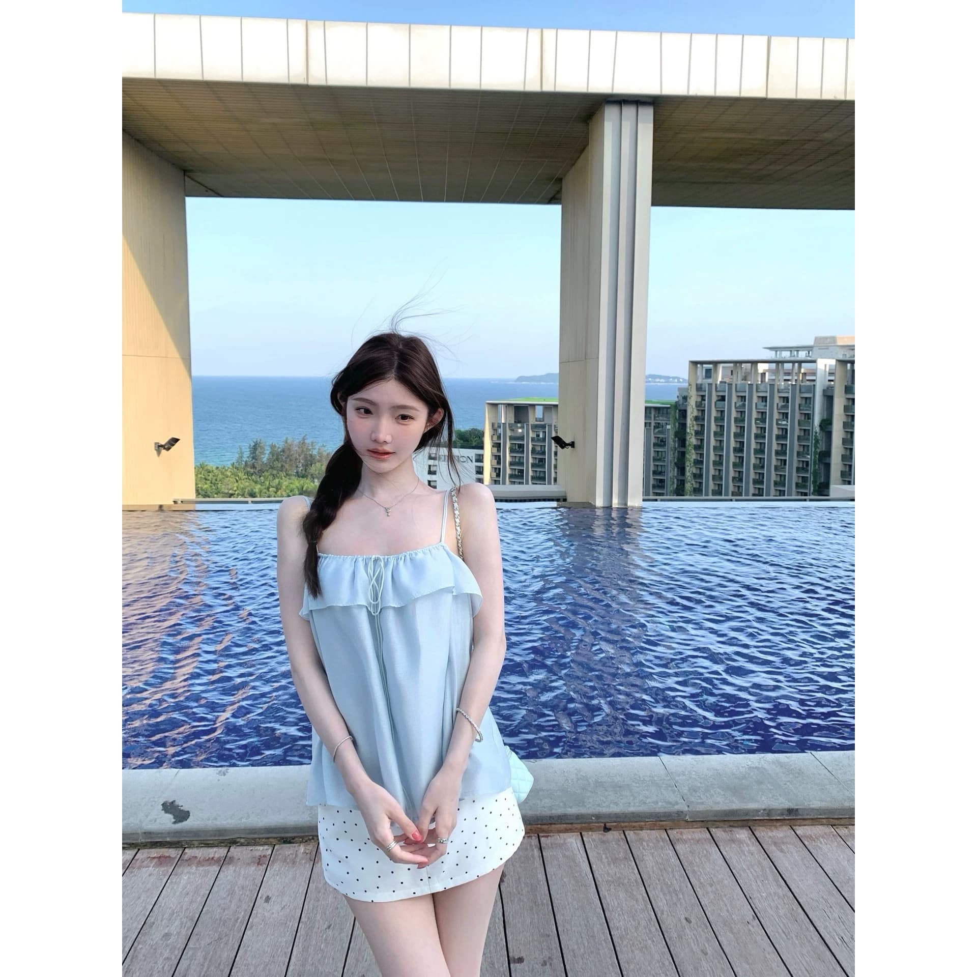 화이트 워터 여성 부드러운 리플 깨진 Pleat 패치워크 프릴 슬립 시폰 셔츠 여성 여름 루즈핏 도루 가을 슬림해 보이는 작은 셔츠 이미지 5