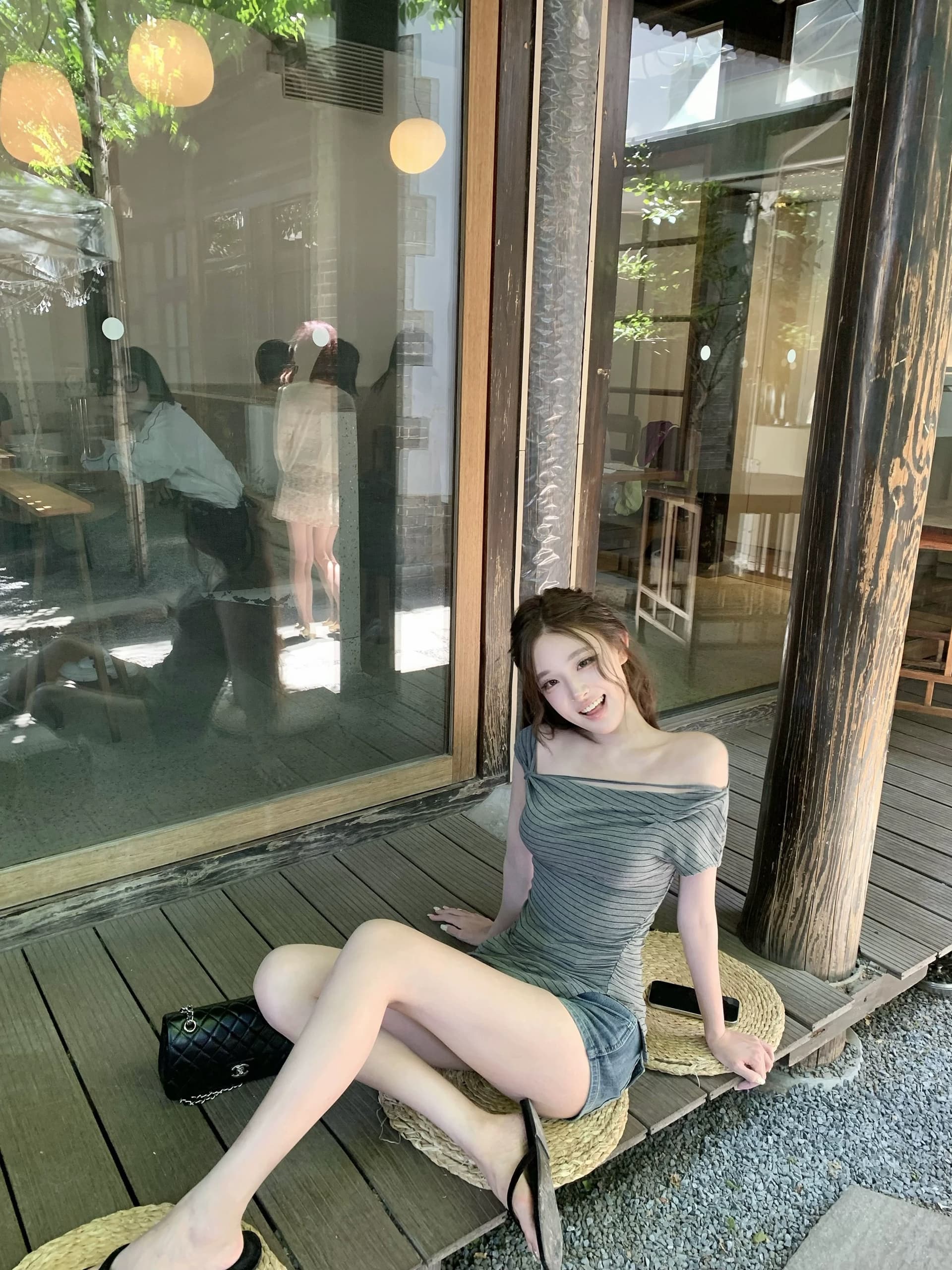 05 26 jmshop 심장 마비 커브 비스듬한 어깨 칼라 깨진 Pleat 허리 수축 트임 반팔 티셔츠 여름 몸매 가꾸기 다용도 이미지 4