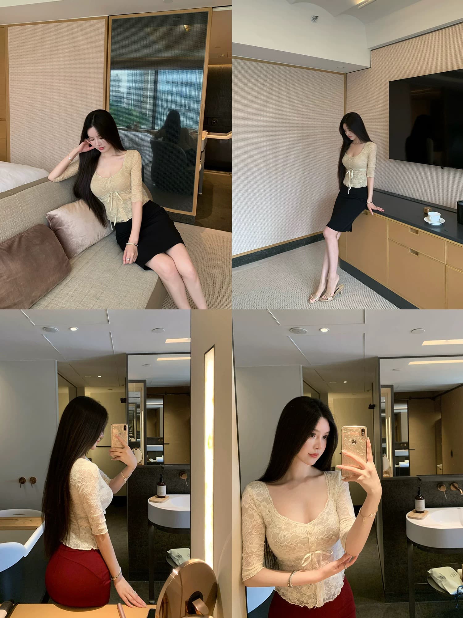 the swan 부문 피닉스 빛 럭셔리 부드러운 반면 이 뼈 순수한 욕망 부드러운 품격 레이스 셔츠 신축성 허리 수축 몸매 가꾸기 맨위 상세 이미지 3