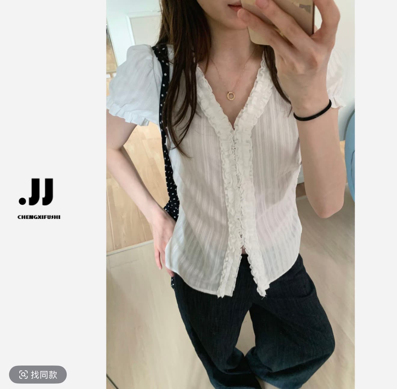 여름 코튼 얼음 새로운 한 부서 반팔 레이스 레이스 V 넥 셔츠 부드러운 작은 대중 맨위 여성 상세 이미지 1