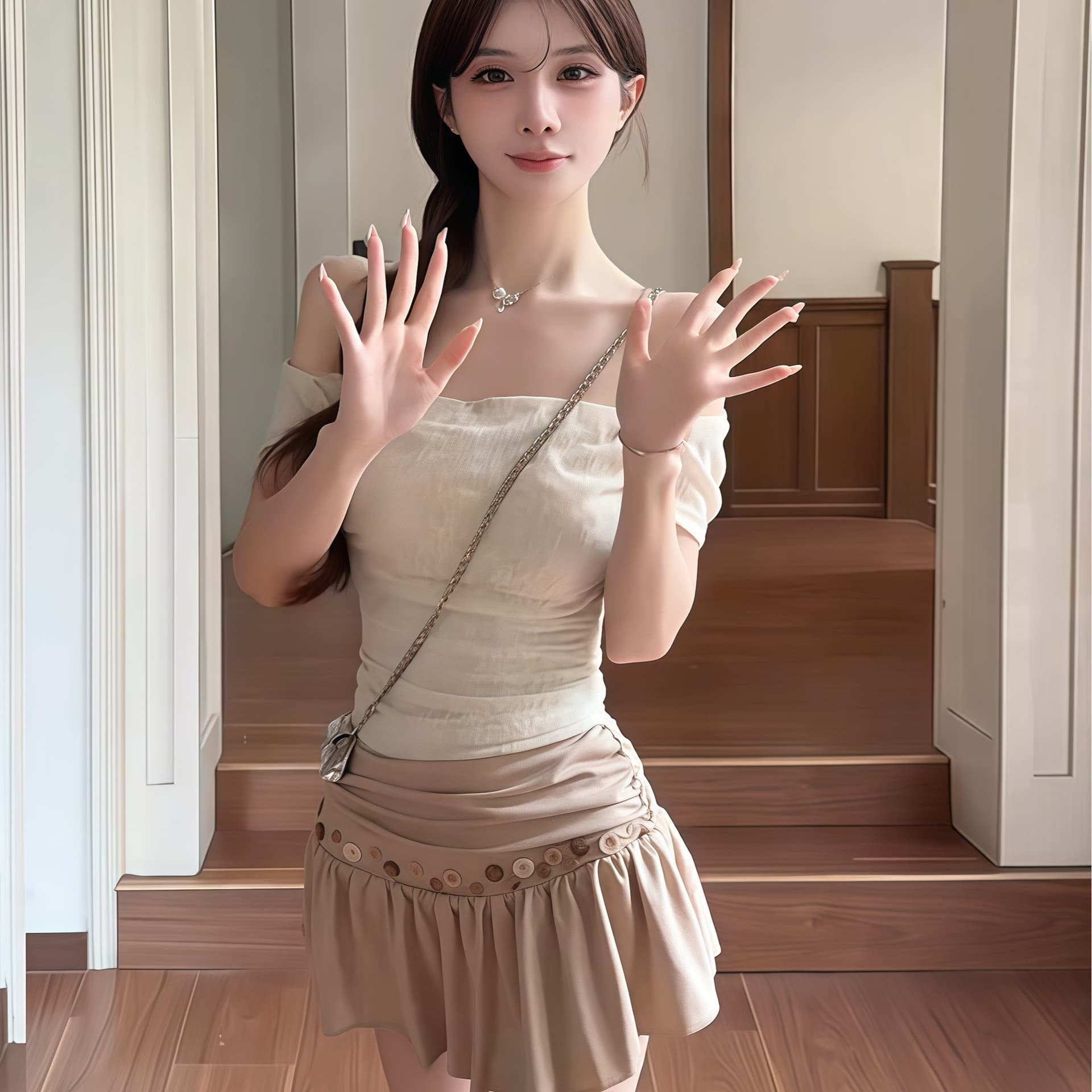 2026 여름 새로운 한 부서 순수한 욕망 핫걸 오프숄더 레이스 조각 맨위 디자인 센스 한 마디 반신 미니 스커트 이미지 6