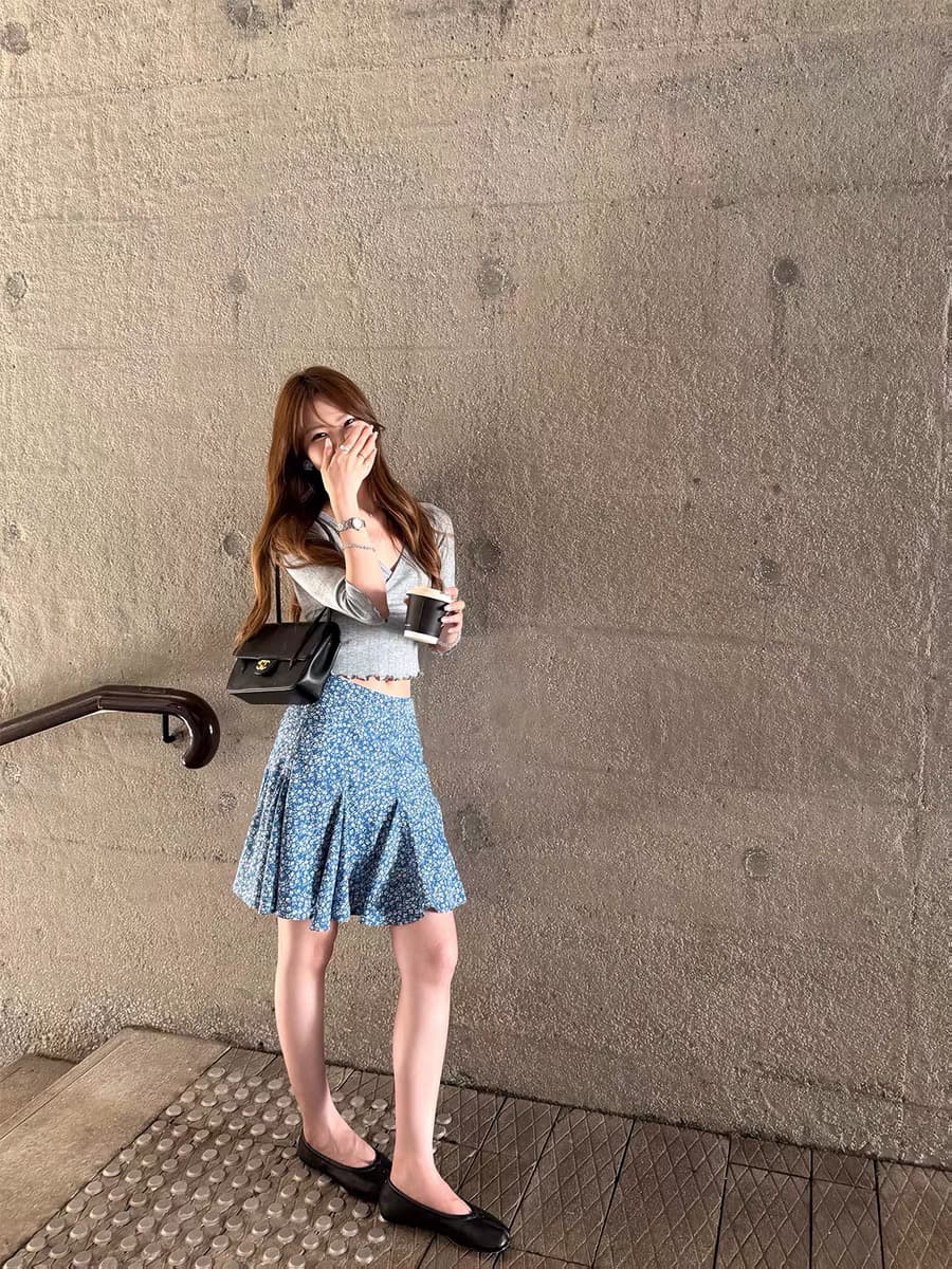 yookson 여름 섬 꽃 정보 소녀 가벼움 센스 레이스 쉬폰 스커트 꽃무늬 A라인 스커트 중간 스커트 슬림해 보이는 반신 스커트 상세 이미지 2