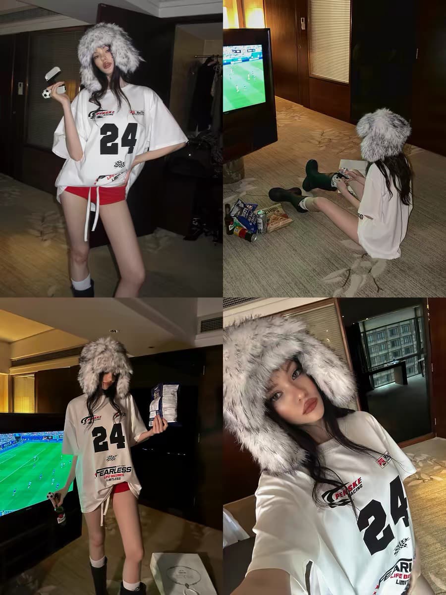 0122stepll 트랙 경향 화이트 루즈핏 프린트 티셔츠 여성 순면 캐주얼 대 에디션 가을 어깨 반팔 맨위