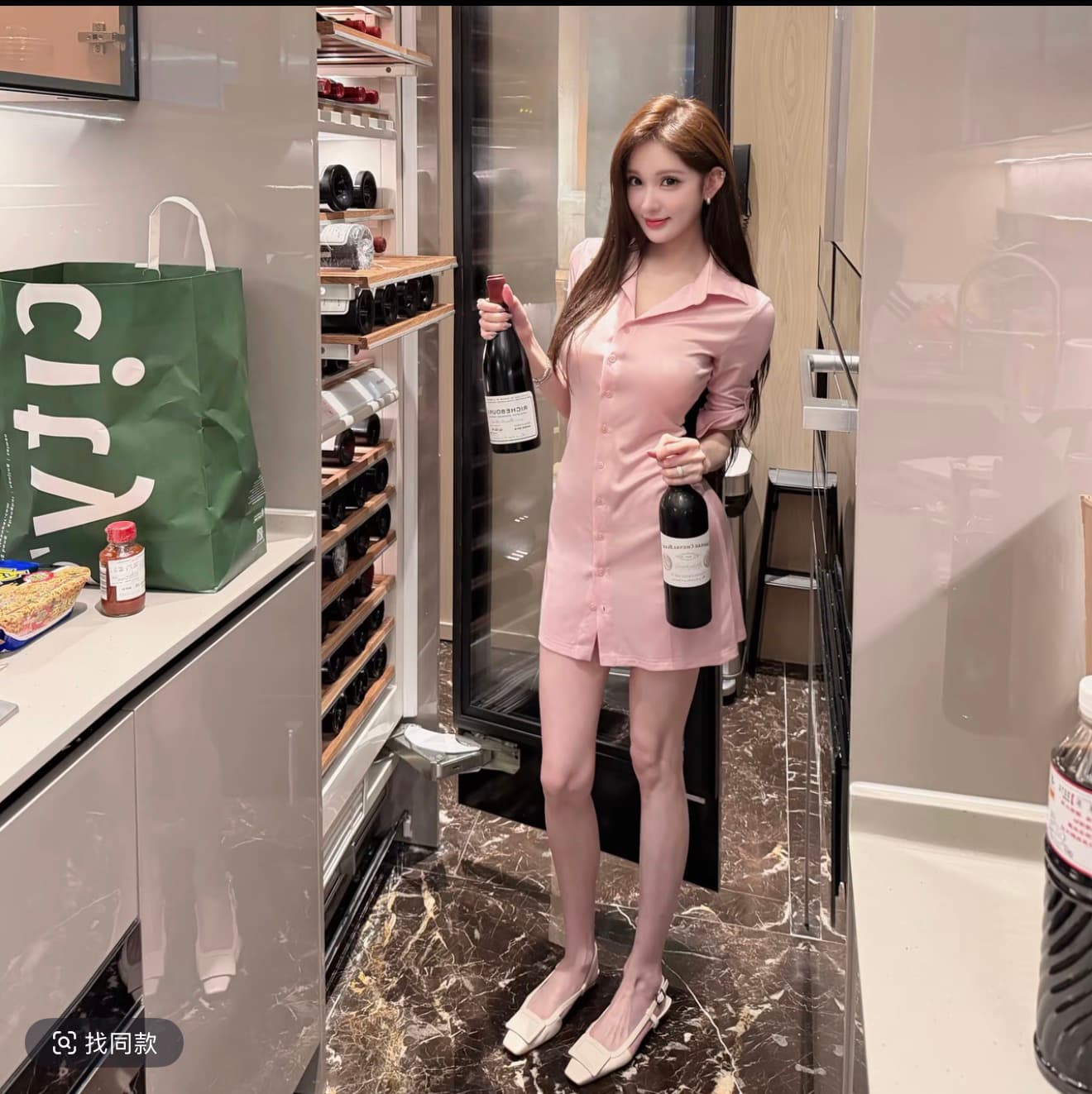 yangzifan 부드러운 핑크색 POLO 칼라 몸매 가꾸기 나팔 소매 여성 드레스 여름 미니 스커트 상세 이미지 2