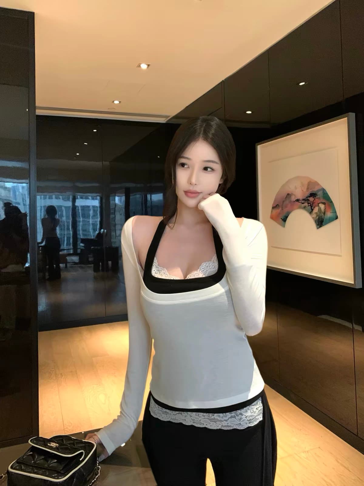 우 너무 달콤한 주간 실크 양모 얇은 스타일 마이크로 ~을 통해 티셔츠 맨위 여성 벨트 가슴 패드 행침 목 캐미솔 순수한 욕망 세트 이미지 4
