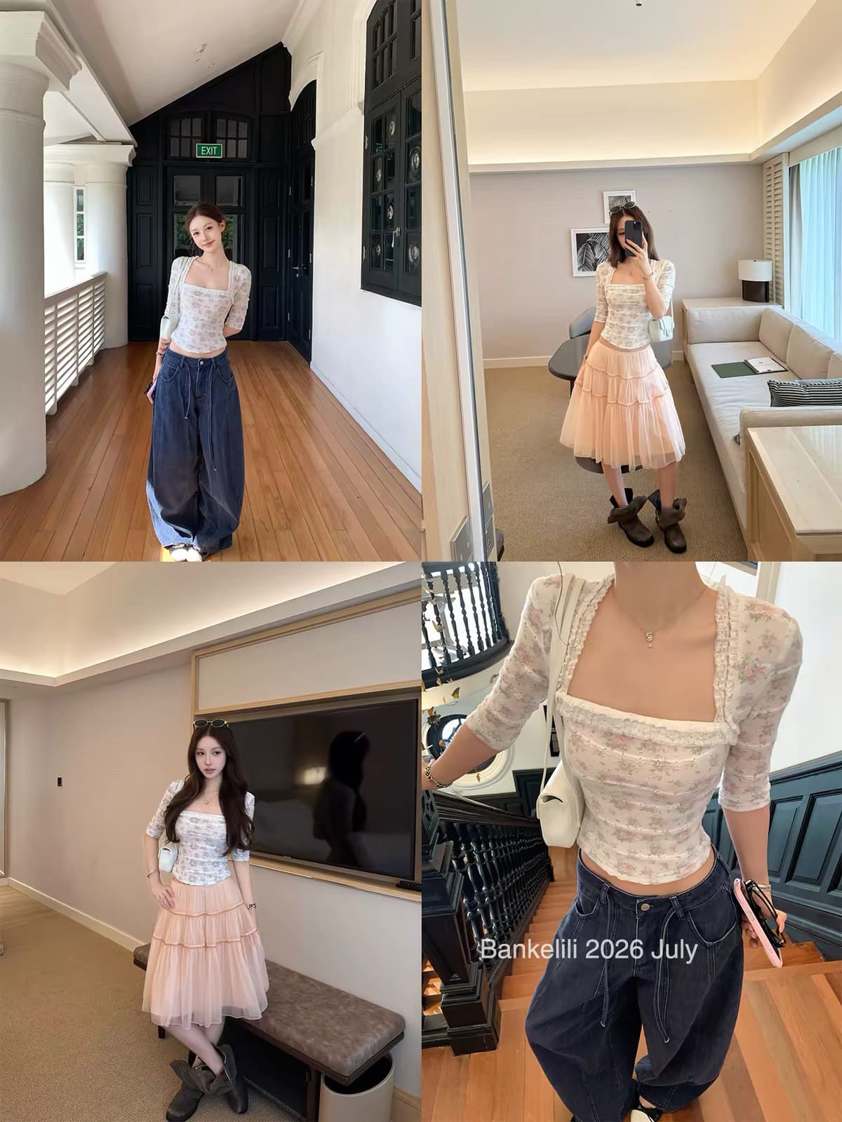 밤나무 코코아 bankelili 법 새싹 bunny 광장 칼라 레이스 자카드 중간 소매 여성 여름 슬림해 보이는 맨위 여성 여름 상세 이미지 4