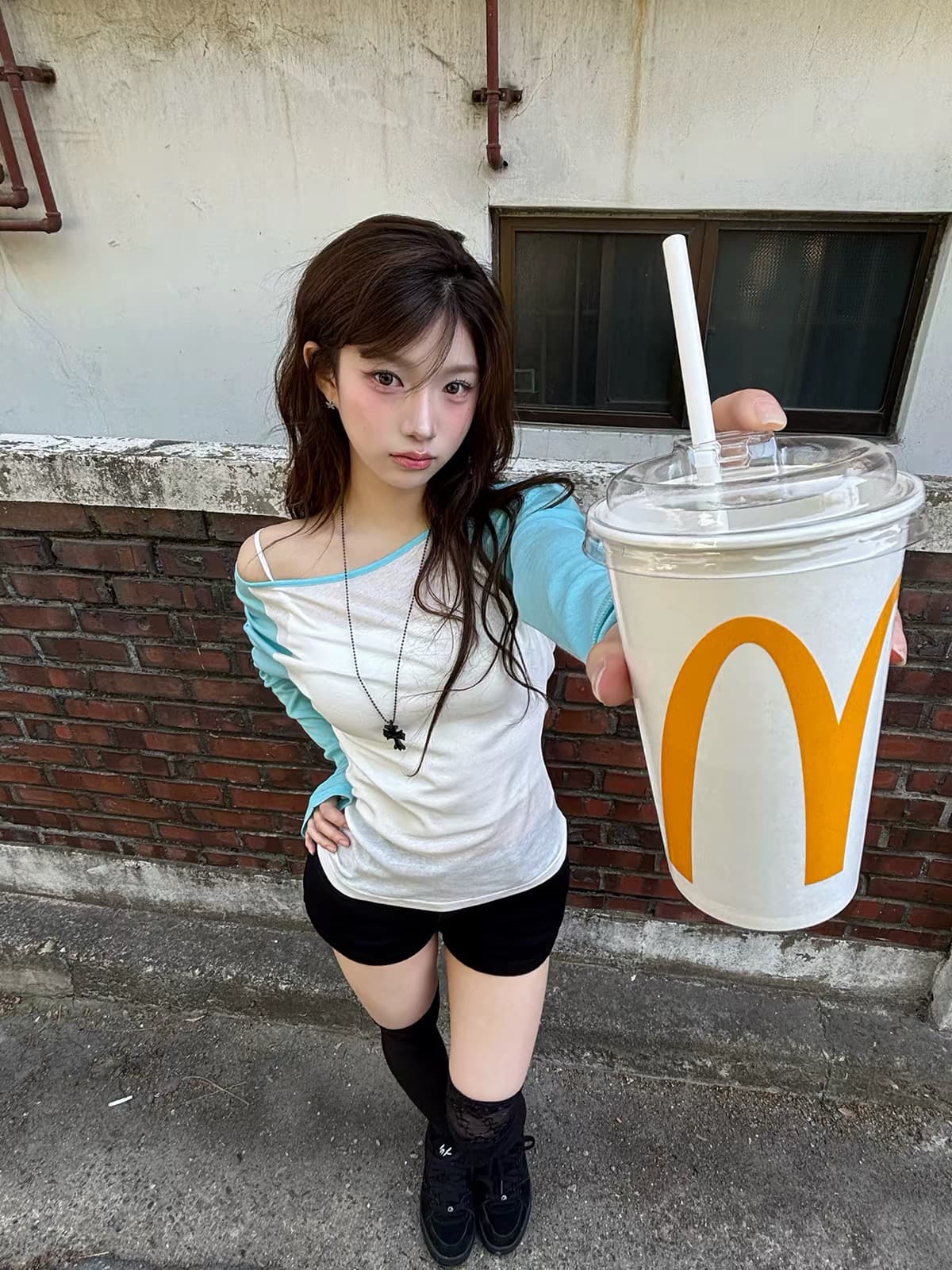 eihey 어 이봐 봄 여름 느긋한 레트로 감기 센스 패치워크 배색 얇은 스타일 ~을 통해 센스 긴팔 몸매 가꾸기 슬림해 보이는 맨위 상세 이미지 3