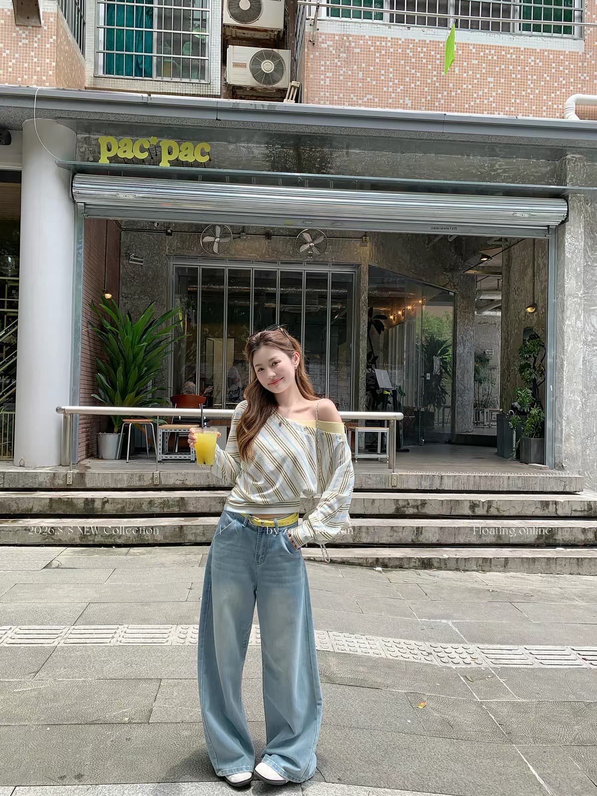 한 번 작은 짭짤한 배색 스트라이프 비스듬한 어깨 긴팔 티셔츠 여성 조기 가을 페이크 레이어드 쇼트 스타일 허리 수축 슬림해 보이는 오프숄더 맨위 이미지 3