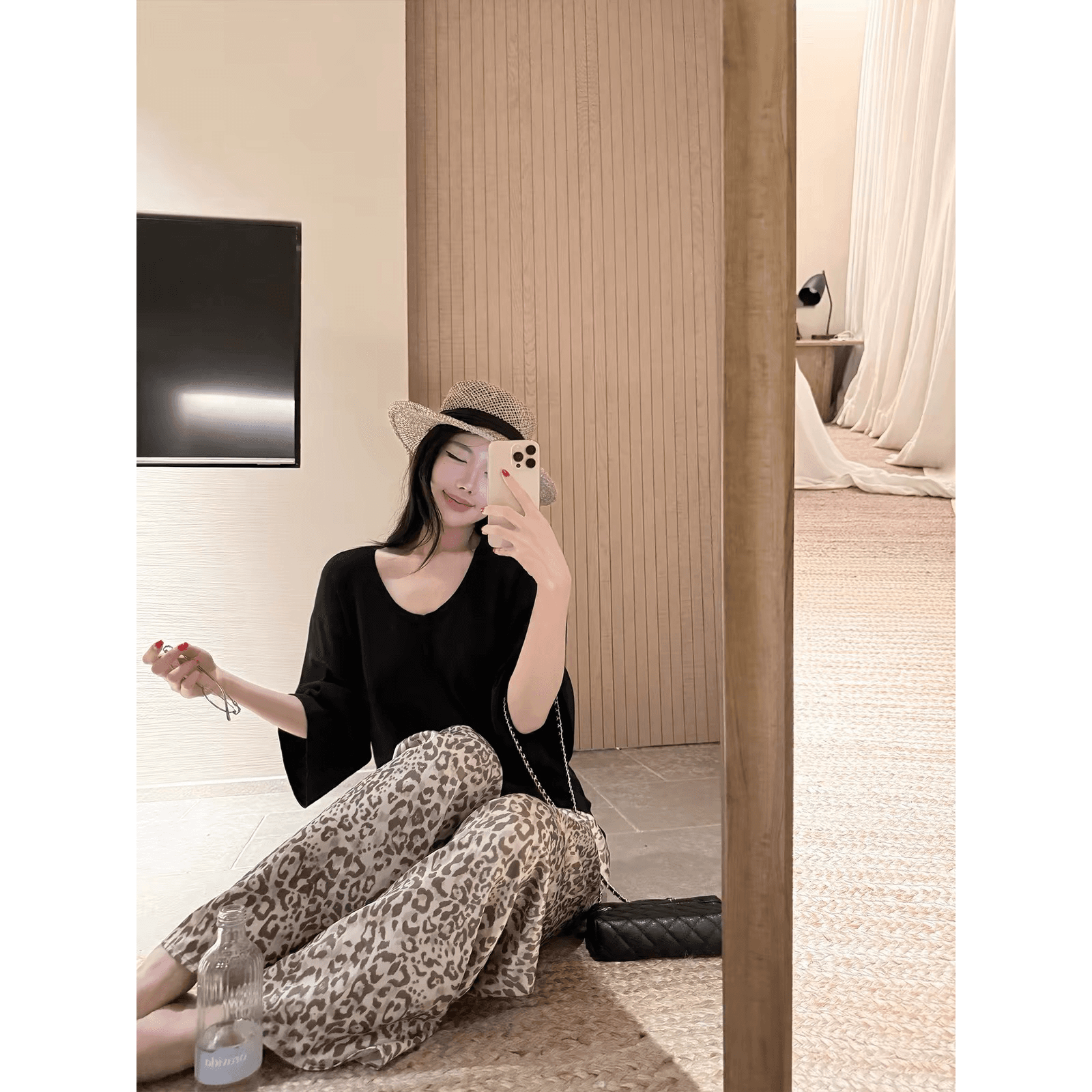 laareetoo gala 레오파드 무늬 바지 여성 루즈핏 슬림해 보이는 스트레이트 캐주얼 바지 여름 다용도 넓은 다리 바닥 청소 바지 이미지 5