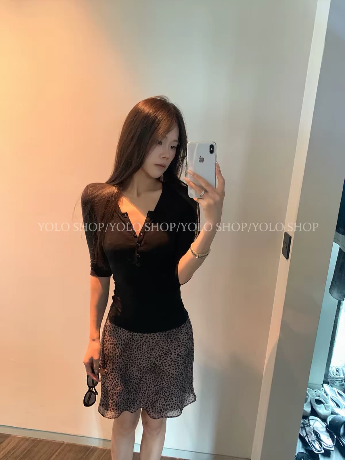 yolo shop 주간 실크 양모 헨리 칼라 몸매 가꾸기 슬림해 보이는 만나는 맨위 고급 센스 품격 중간 소매 티셔츠 여성 상세 이미지 3