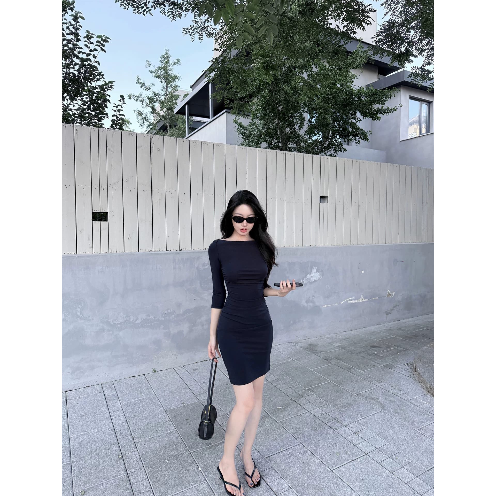 laareetoo 92 라이 경기 서울 루이 가을 치마 여성 가을 2026 새로운 7부 소매 드레스 슬림해 보이는 이미지 5
