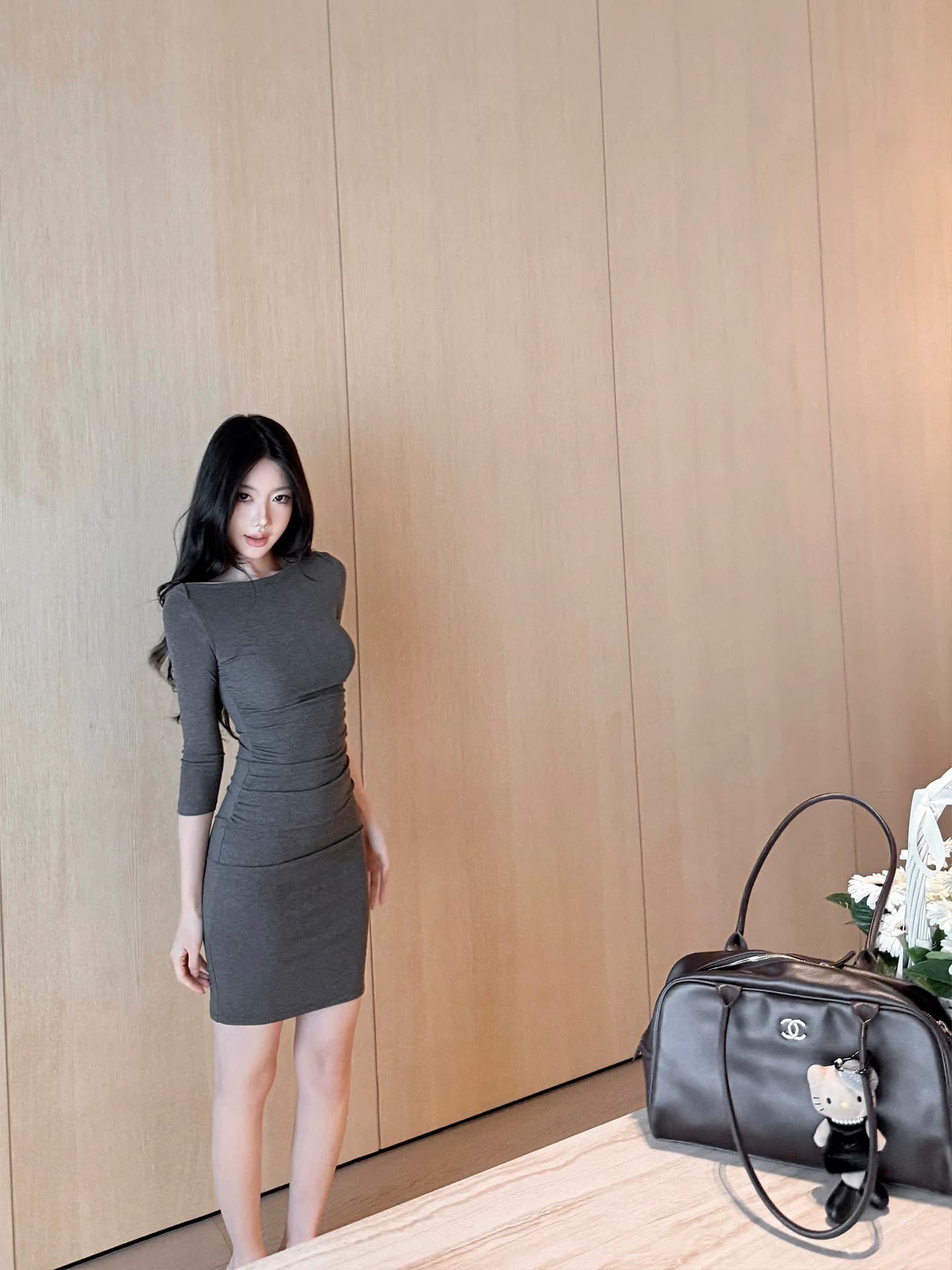 laareetoo 92 라이 경기 서울 루이 가을 치마 여성 가을 2026 새로운 7부 소매 드레스 슬림해 보이는 상세 이미지 4