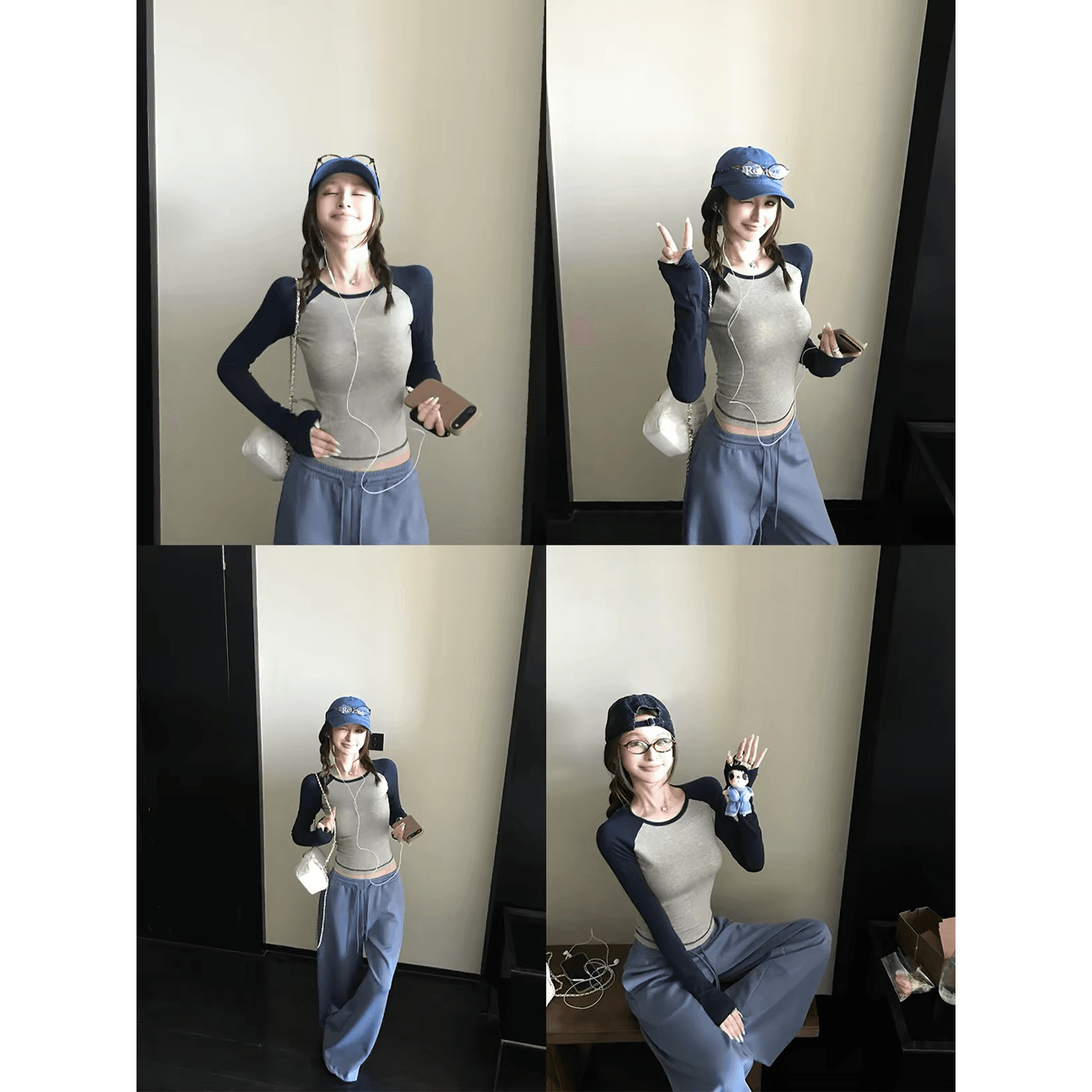 skk store 가벼움 알몸의 센스 t 프로 피부 편안함 주간 실크 양모 레트로 패치워크 배색 삽입 어깨 소매 티셔츠 여성 이미지 5
