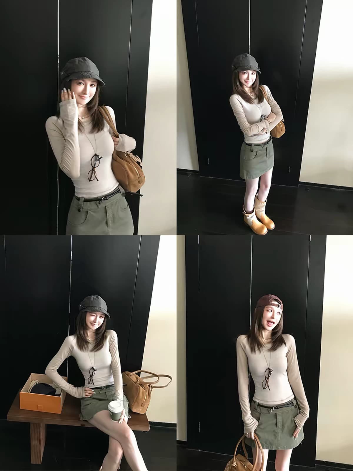 skk store 가벼움 알몸의 센스 t 프로 피부 편안함 주간 실크 양모 레트로 패치워크 배색 삽입 어깨 소매 티셔츠 여성 상세 이미지 5