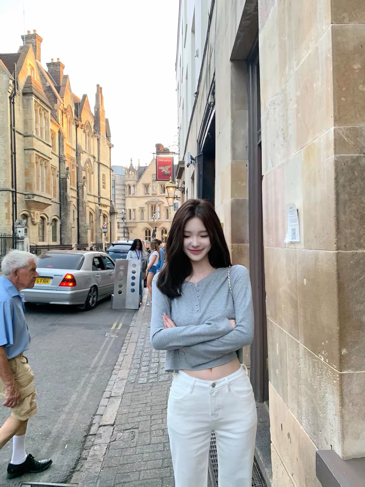 jmshop 화이트 여성 baggy 순수한 욕망 u 칼라 후아 남편 그리드 니트 티셔츠 여성 가을 몸매 가꾸기 슬림해 보이는 긴팔 맨위 상세 이미지 4