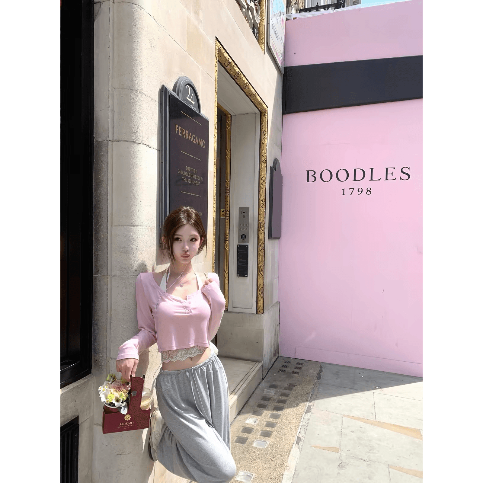 jmshop 바람둥이 느슨함 부서 주간 실크 양모 긴팔 티셔츠 레이스 레이스 행침 목 슬립 캐주얼 바지 세트 이미지 5